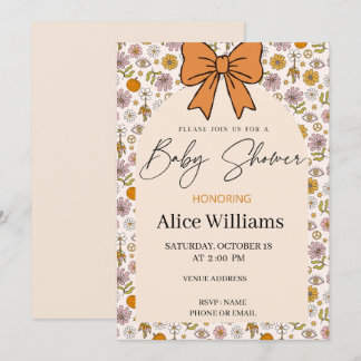 Invitation Personalized Boho Floral Bow Baby Shower Invite
