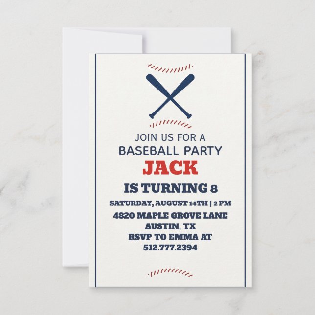 Invitation Personalized Boys Baseball Birthday Party (Devant)