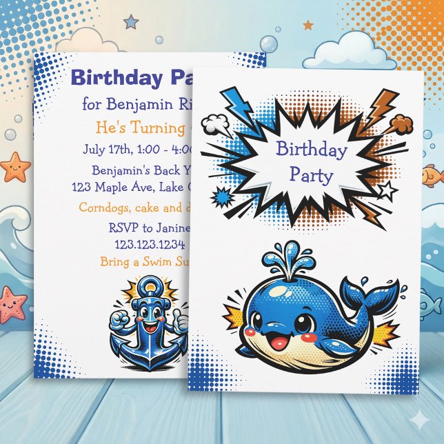 Invitation Personalized Boy's Nautical Whale  Birthday Party (Créateur téléchargé)