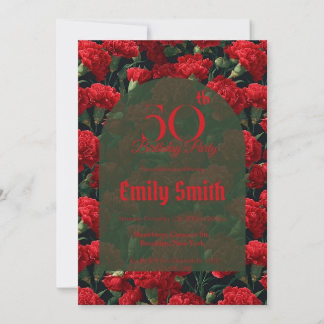 Invitation Personalized Carnation Floral Milestone Birthday (Devant)