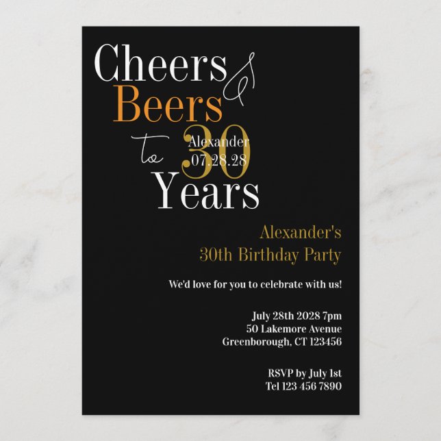 Invitation Personalized Cheers and Beers 30th Birthday Party (Devant)