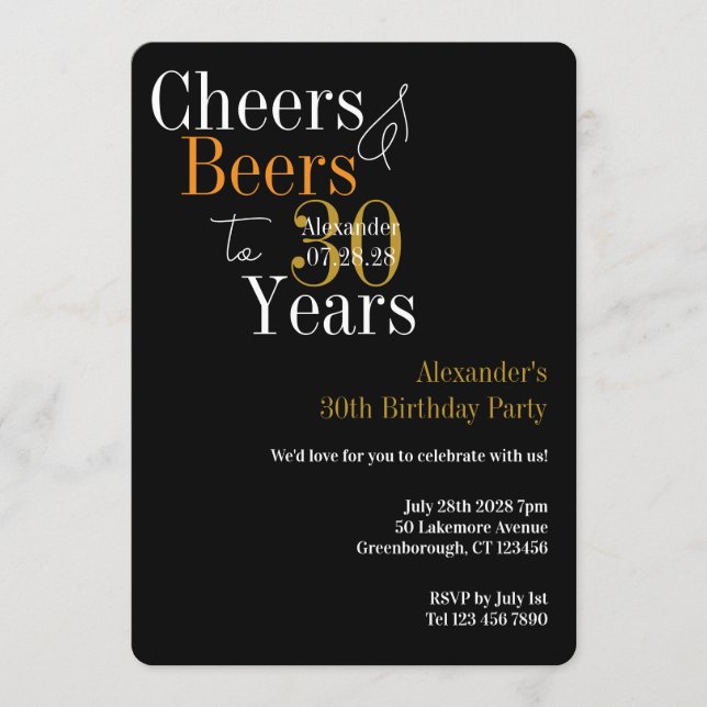 Invitation Personalized Cheers and Beers 30th Birthday Party (Devant)