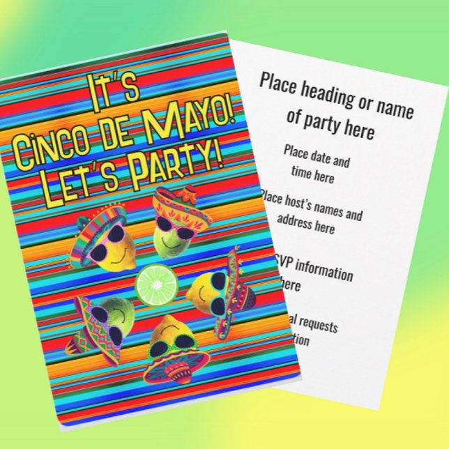 Invitation Personalized Cinco de Mayo Fiesta Lemon Lime  (Customize the text for any occasion!)