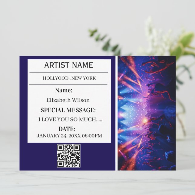 Invitation  Personalized Concert Ticket Gift Event Ticket (Debout devant)