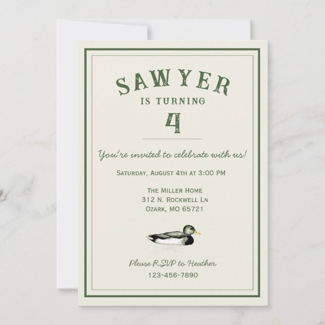 Invitation Personalized Duck Birthday (Devant)