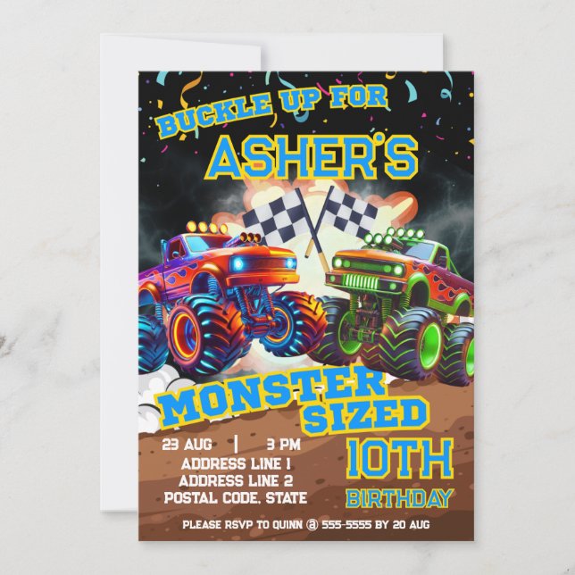 Invitation Personalized Epic Monster Truck Showdown Birthday (Devant)
