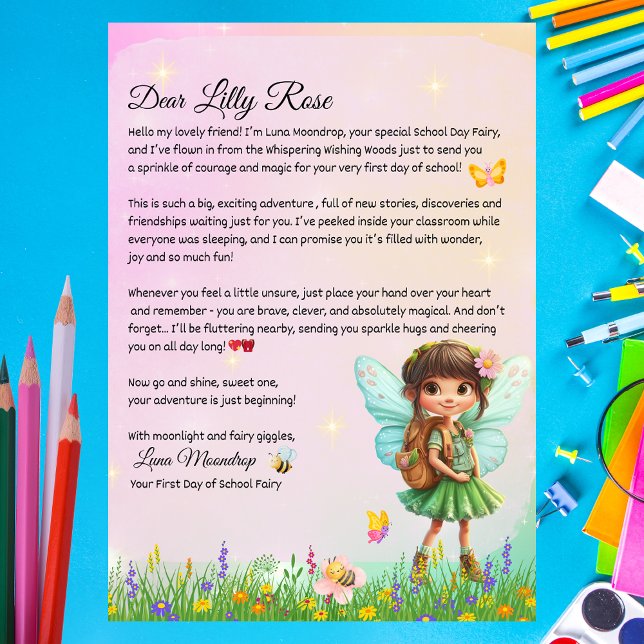 Invitation Personalized First Day of School Fairy Letter  (Personalized First Day of School Fairy Letter Printable – Luna Moondrop)
