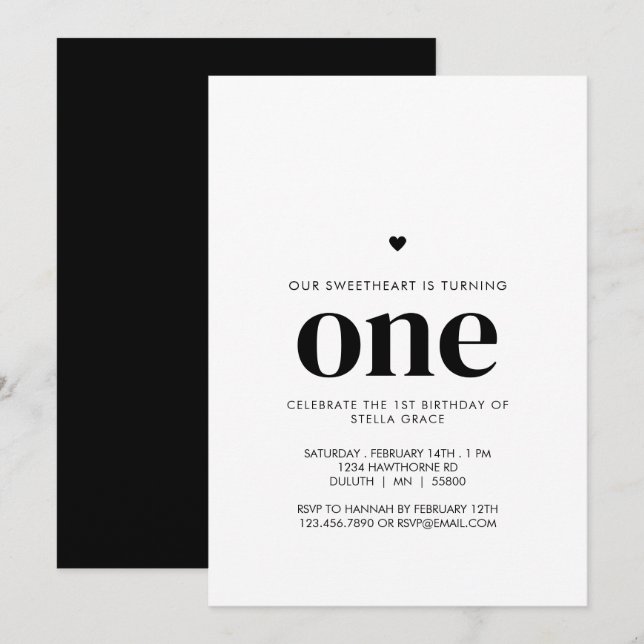 Invitation Personalized One Sweetheart First Birthday (Devant / Derrière)
