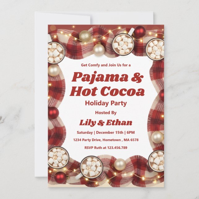 Invitation Personalized Pajama & Hot Cocoa Christmas Party (Devant)