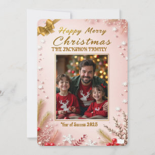 Invitation Personalized Pink Christmas Card with Elegant
