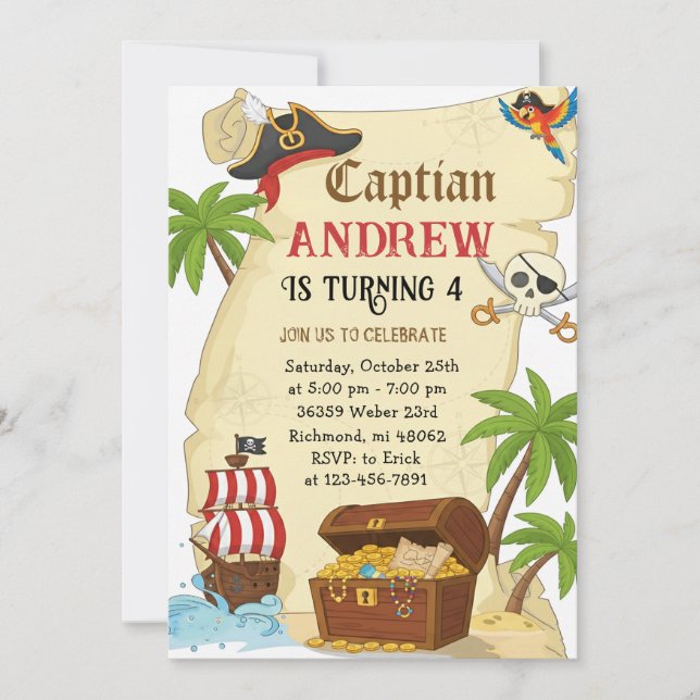 Invitation Personalized pirate theme child's birthday (Devant)