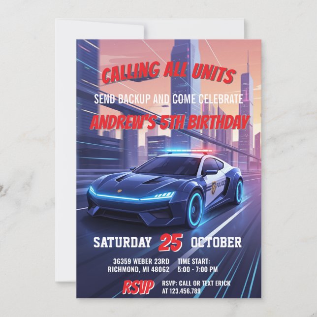 Invitation Personalized Police Officer Birthday Party (Devant)