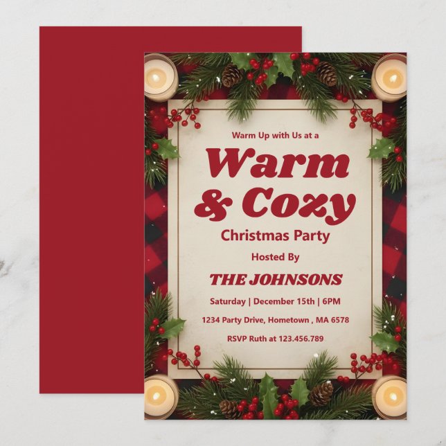 Invitation Personalized Rustic Cabin Christmas Party (Devant / Derrière)