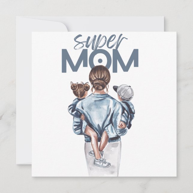 Invitation Personalized Super Mom with Son and Daughter Gift  (Devant)