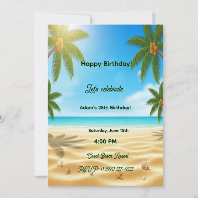 Invitation Personalized Tropical Beach Palms Adult Birthday P (Devant)