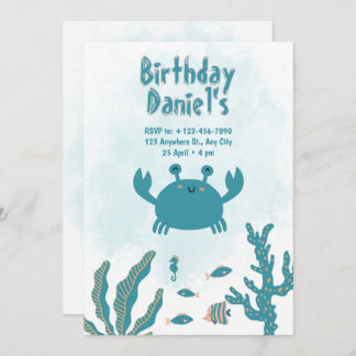 Invitation Personalized Under the Sea Crab Birthday Invitatio