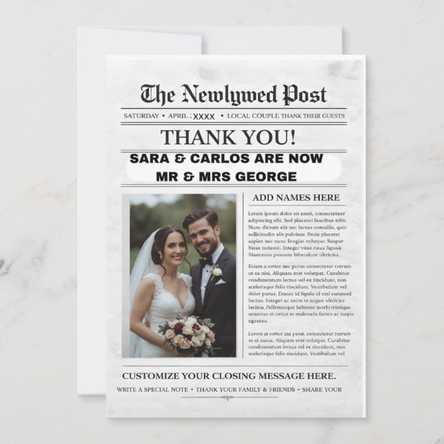 Invitation Personalized Wedding Newspaper Poster | Newlywed (Devant)