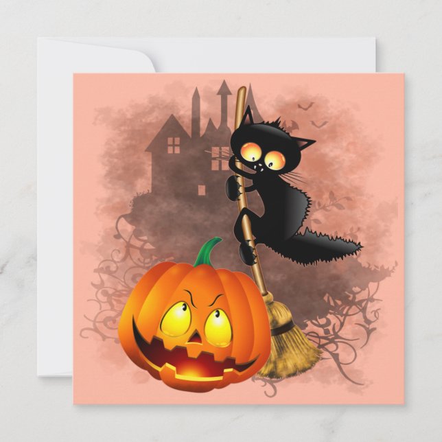 Invitation Personnage amusant d'Halloween de chat effrayé par (Devant)