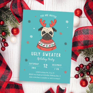Invitation Personnage de chien mignon Sweater laid de fête