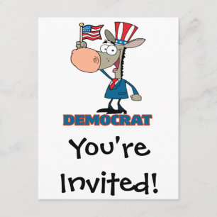 Invitation personnage de dessin animé d'âne démocratique mign