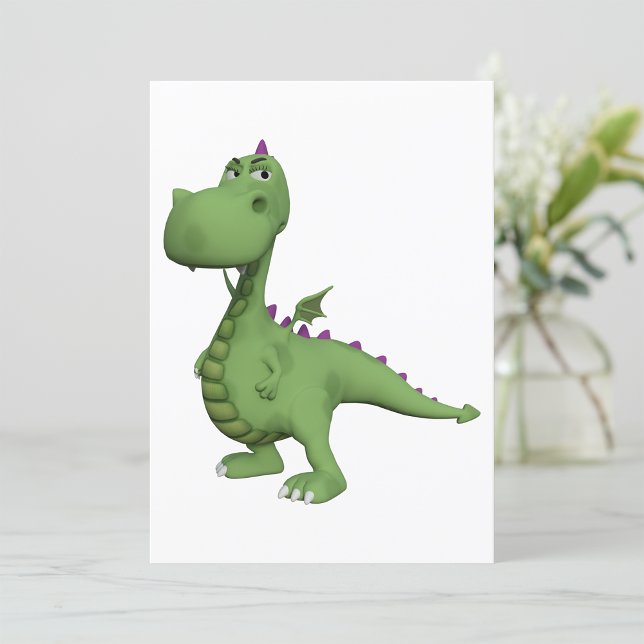 Invitation Personnage de dinosaure vert avec des pointes viol (Créateur téléchargé)