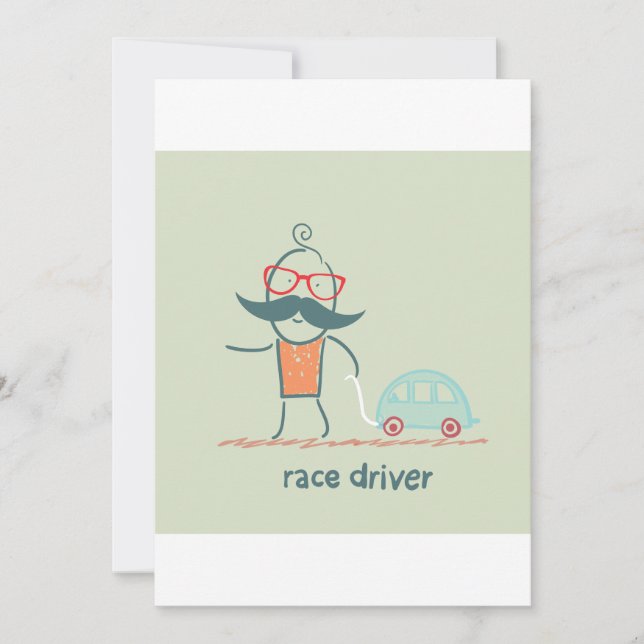 Invitation Personnage de moustachu de conducteur de course dr (Devant)
