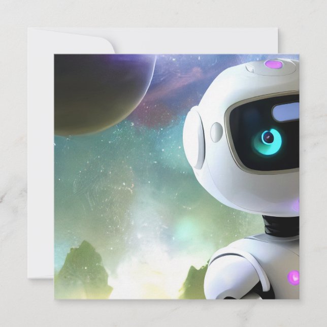 Invitation Personnage de Robot Amical Rétro Futuriste (Devant)