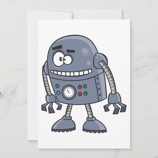 Invitation Personnage de robot drôle Mignon Bleu Rétro (Devant)
