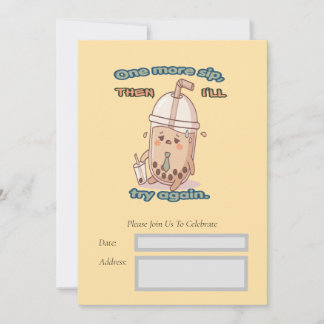 Invitation Personnage de tasse de thé Boba fatigué avec une c
