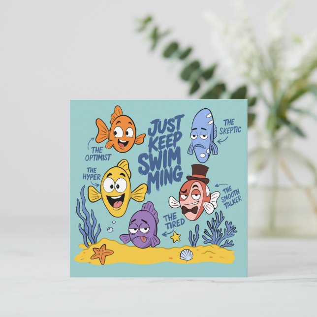 Invitation Personnages de poissons drôles (Debout devant)