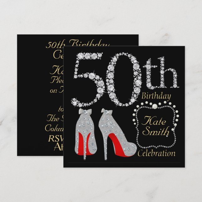 Invitation Personnalisable 50e anniversaire de fête Invitatio (Devant / Derrière)