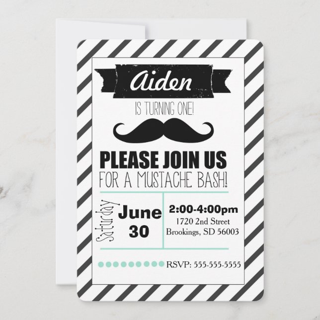 Invitation Personnalisable à la Mustache Party (Devant)
