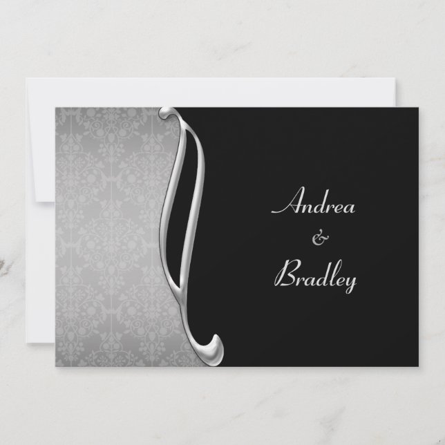 Invitation Personnalisable Argent Noir Flourish Wedding Invit (Devant)