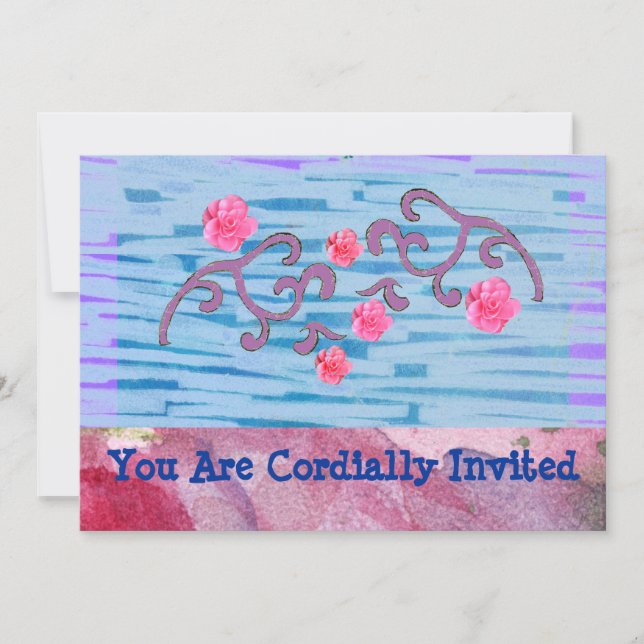 Invitation personnalisable avec des fleurs roses (Devant)