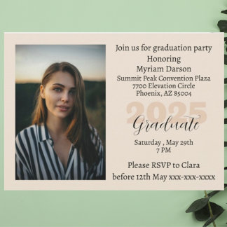 Invitation Personnalisable Beige classe élégante graduation