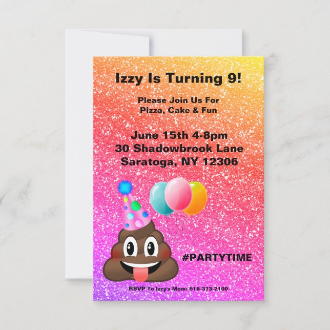 Invitation personnalisable d'anniversaire d'Emoji (Devant)