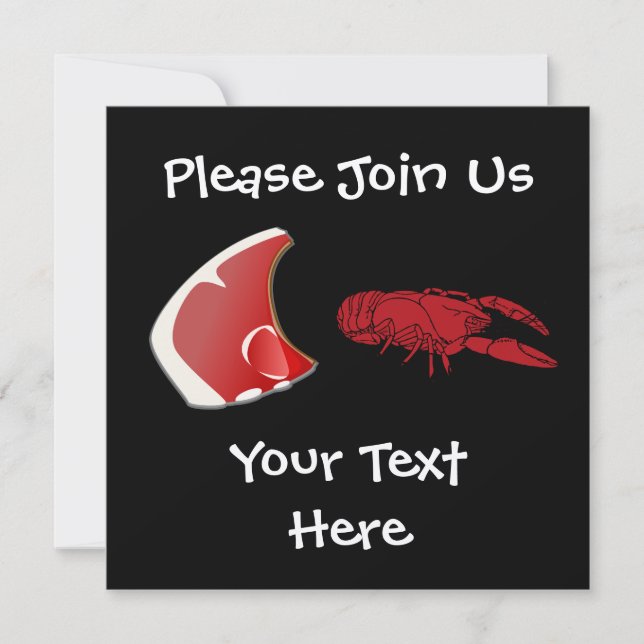 Invitation personnalisable de bifteck et de homard (Devant)
