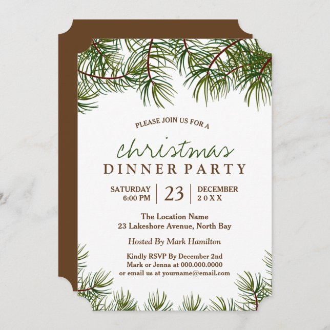 Invitation personnalisable de dîner de Noël (Devant / Derrière)