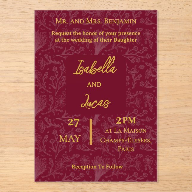 Invitation personnalisable en acrylique Marron Roy (Recto)
