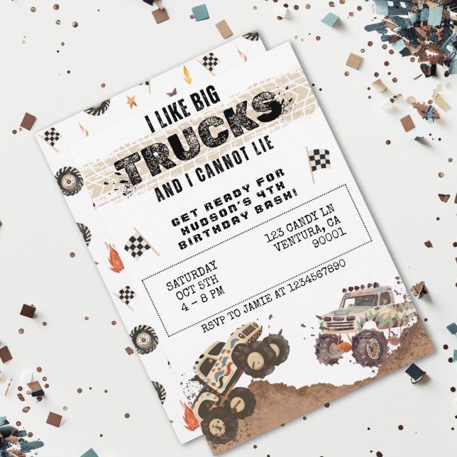 Invitation Personnalisable Funny Monster Truck Boys Anniversa (Créateur téléchargé)