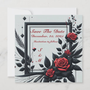 Invitation Personnalisable Noir & Rouge Fleur 3D