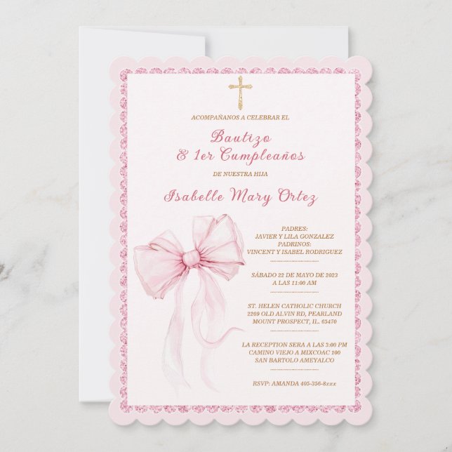 Invitation Personnalisable Para Bautizo y Primer Cumpleaños (Devant)