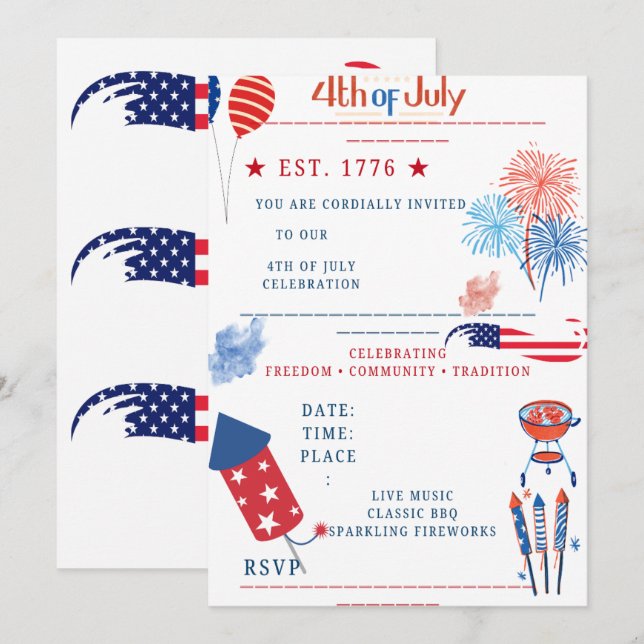 Invitation personnalisable pour la fête de l'Indép (Devant / Derrière)