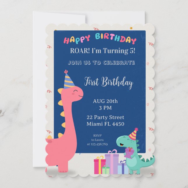 Invitation personnalisable pour une fête de dinosa (Devant)