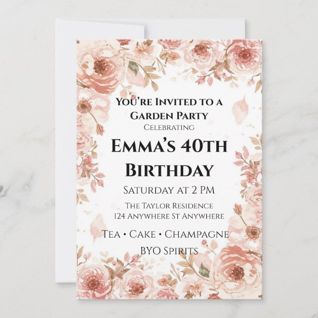 Invitation personnalisable pour une garden-party f (Devant)