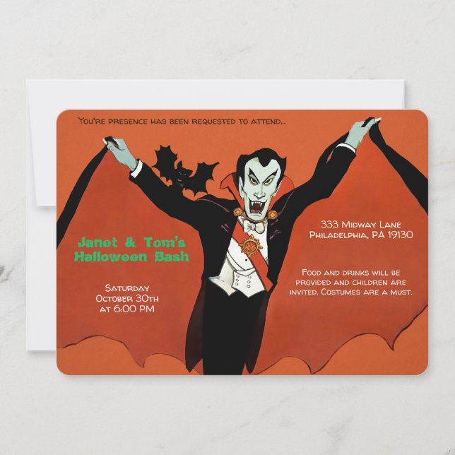 Invitation Personnalisable Retro Dracula (Devant)
