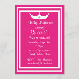 Invitation Personnalisable rose et blanc de diadème du bonbon