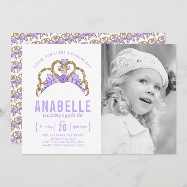 Invitation Personnalisable Tiara Photo Anniversaire Invitatio (Devant / Derrière)