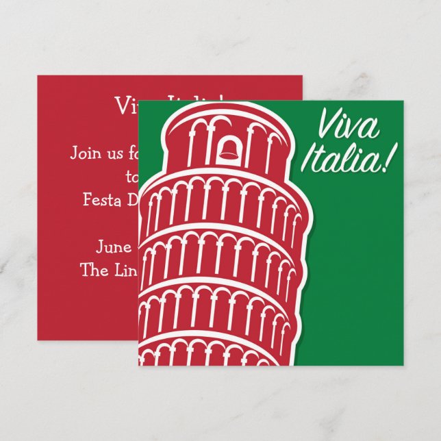 Invitation Personnalisable Viva Italia Patriotique Italie (Devant / Derrière)