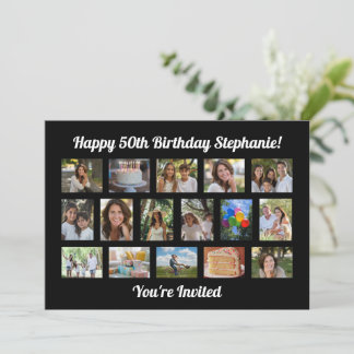 Invitation Personnalisé 16 Photo Collage fête d'anniversaire